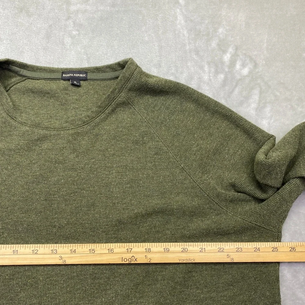 Banana Republic Mens XL‎ Olive Green Ribbed Raglan Crewneck Sweatshirt Pullover
